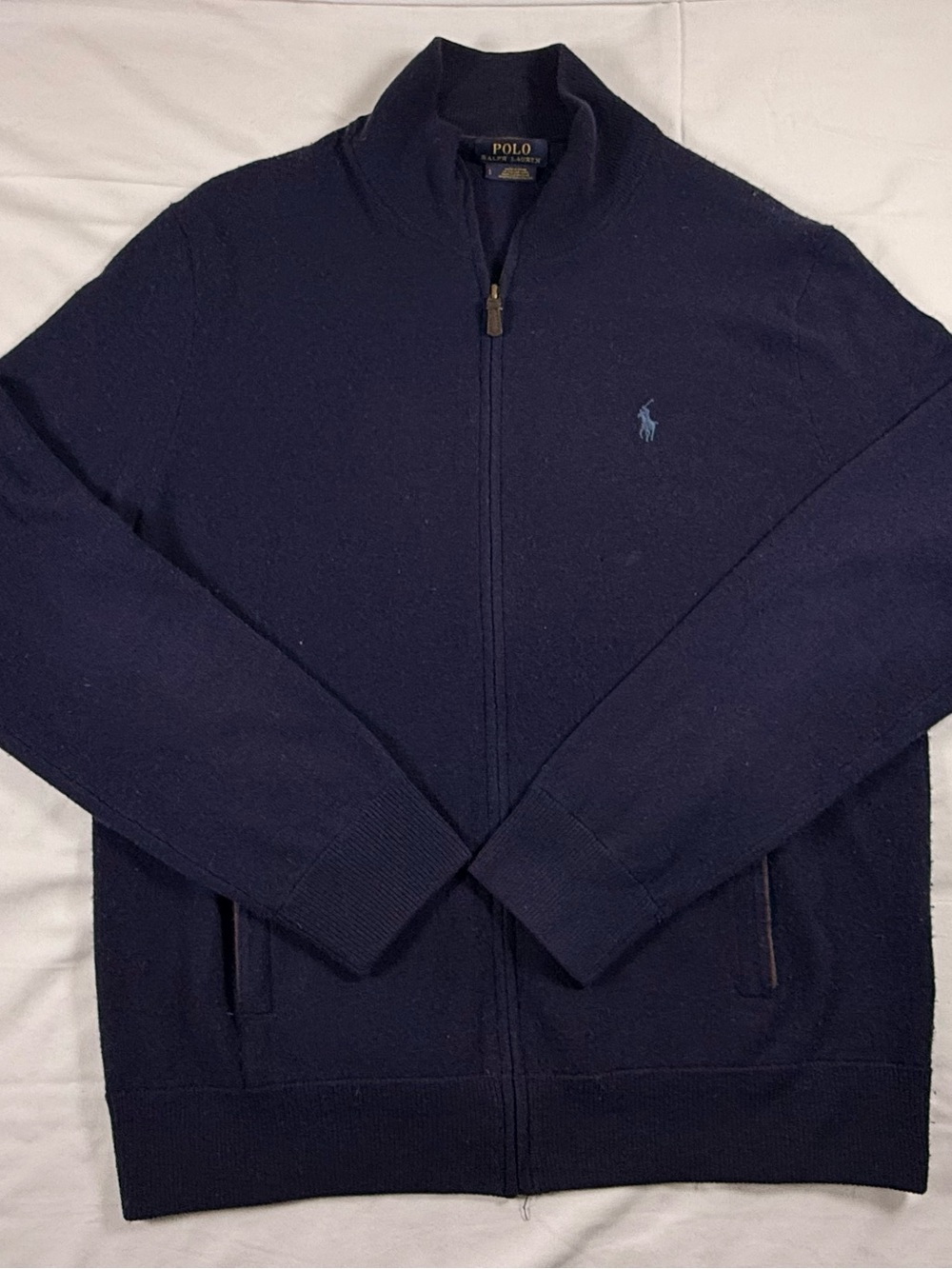 Polo by Ralph Lauren Knit Navy Full-Zip Sweater with Light Blue Pony